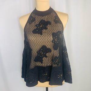 Free People Black Halter Lace Top